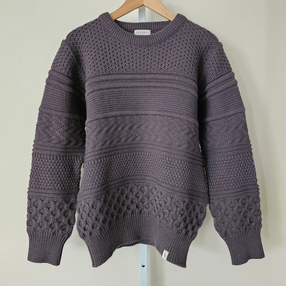 PEREGRINE Men's Dark Gray 100% Wool Cable Knit Long Sleeve Sweater Sz L - Picture 1 of 14